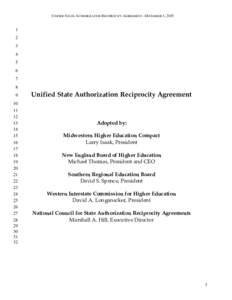 UNIFIED STATE AUTHORIZATION RECIPROCITY AGREEMENT –DECEMBER 1, 