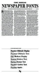 FONT BUREAU  NEWSPAPER FONTS October, 2001  T E X T A N D D I S P L AY T Y P E FAC E S FO R N E W S PA P E R S , AVA I L A B L E F R O M T H E FO N T B U R E A U , I N C .