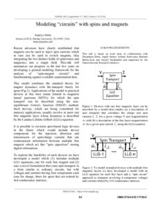 SISPAD 2012, September 5-7, 2012, Denver, CO, USA  Modeling “circuits” with spins and magnets Supriyo Datta School of ECE, Purdue University, IN 47907, USA 