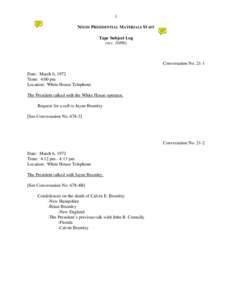 1 NIXON PRESIDENTIAL MATERIALS STAFF Tape Subject Log (rev[removed]Conversation No. 21-1