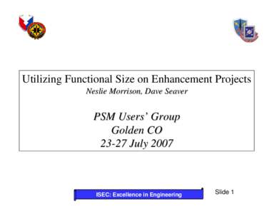 Utilizing Functional Size on Enhancement Projects Neslie Morrison, Dave Seaver PSM Users’ Group Golden CO[removed]July 2007