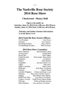 ~1~  The Nashville Rose Society 2014 Rose Show Cheekwood - Massey Hall Open to the public on
