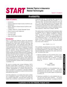 START  Selected Topics in Assurance Related Technologies Volume 11, Number 6