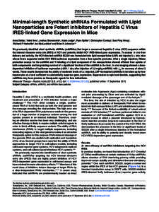 Minimal-length Synthetic shRNAs Formulated with Lipid Nanoparticles are Potent Inhibitors of Hepatitis C Virus IRES-linked Gene Expression in Mice