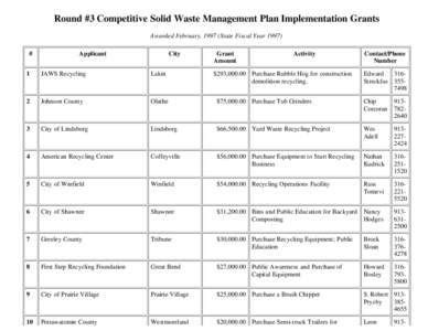 Round #3 Competitive Solid Waste Management Plan Implementation Grants