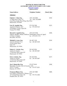 ROSTER OF MEDIATORS FOR ECONOMIC ASPECTS OF FAMILY LAW CASES Passaic County (Updated[removed])