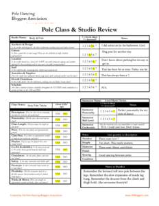 Pole Class & Studio Review Studio Name: Body & Pole 1 = Not So Much 7 = Awesome!!!