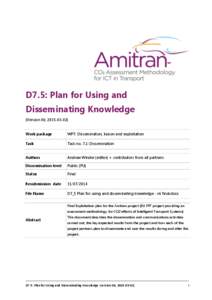 D7.5: Plan for Using and Disseminating Knowledge (Version 06; Work package  WP7: Dissemination, liaison and exploitation