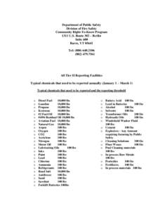 Department of Public Safety Division of Fire Safety Community Right-To-Know Program 1311 U.S. Route 302 – Berlin Suite 600 Barre, VT 05641