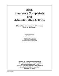 2005 Insurance Complaints and Administrative Actions