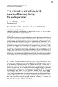 Applied Psycholinguistics, page 1 of 22, 2014 doi:S0142716413000556 The interactive animated e-book as a word learning device for kindergartners