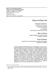 Papers on Social Representations Textes sur les représentations sociales Volume 11, pagesPeer Reviewed Online Journal ISSN © 2002 The Authors