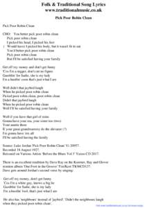 Folk & Traditional Song Lyrics - Pick Poor Robin Clean