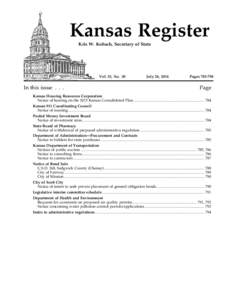 Kansas Register Kris W. Kobach, Secretary of State Vol. 33, No. 30  In this issue . . .