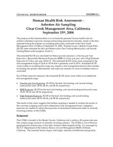 Human Health Risk Assessment - Asbestos Air Sampling, Clear Creek Mgmt Area