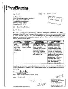 May 27,2003 Mr. I$bert Moore Office of Nutritional Products, Labeling & Dietary Supplements,HFS 8 11 Food and Drug Administration[removed]Paint Branch Parkway