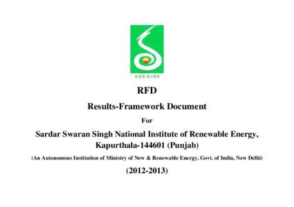 RFD Results-Framework Document For Sardar Swaran Singh National Institute of Renewable Energy, KapurthalaPunjab)