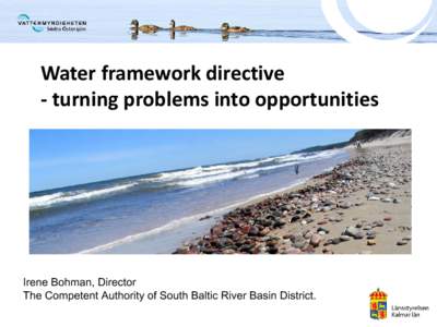 Water framework directive - turning problems into opportunities Irene Bohman, Director The Competent Authority of South Baltic River Basin District.