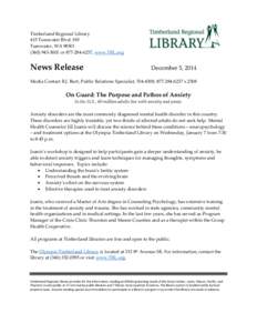 Timberland Regional Library 415 Tumwater Blvd. SW Tumwater, WA[removed]5001 or[removed], www.TRL.org  News Release