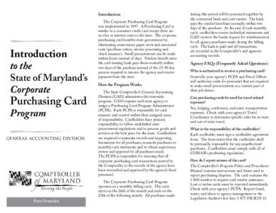 Introduction  Introduction to the  State of Maryland’s