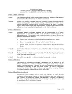 Constitution and Bylaws Southern Agricultural Research Center Advisory Committee (accepted November 20, 2000, modified November 22, 2005) Section A: Name and Purpose Article I