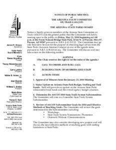 NOTICE OF PUBLIC MEETING of THE ARIZONA STATE COMMITTEE ON TRAILS (ASCOT) of THE ARIZONA STATE PARKS BOARD