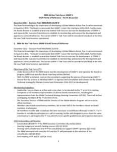RBM Ad Hoc Task Force: GMAP II Draft Terms of Reference – For EC discussion December[removed]Decision Point RBM/BOM.23/DP.8 The Board acknowledges the importance of developing a Global Malaria Action Plan II and recomme