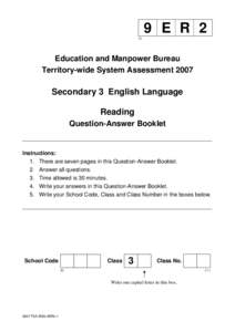 9 E R[removed]Education and Manpower Bureau Territory-wide System Assessment 2007