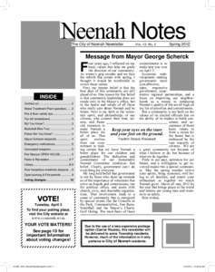 Neenah Notes The City of Neenah Newsletter Spring 2012 The City of Neenah Newsletter  VOL. 13 NO. 2