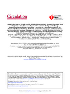 ACCF/AHA/ACR/SCAI/SIR/SVM/SVN/SVS 2010 Performance Measures for Adults With Peripheral Artery Disease : A Report of the American College of Cardiology Foundation/American Heart Association Task Force on Performance Measu