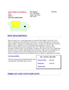 ELECTRO-COATINGS, INC., Iowa, EPA ID# iad005279039, Cedar Rapids, Linn County,