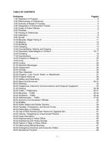 TABLE OF CONTENTS Ordinance Page(sStatement of Purpose........................................................................................................ Effectiveness of Ordinances ...................