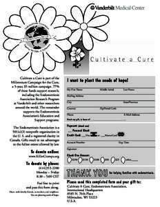 Cultivate a Cure is part of the Millennium Campaign for the Cure, a 5-year, $5 million campaign. 77% of these funds support research, including the Endometriosis Association Research Program