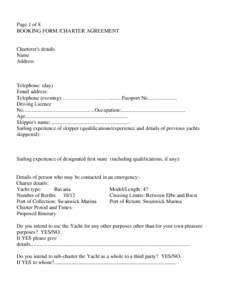 Page 1 of 8 BOOKING FORM /CHARTER AGREEMENT