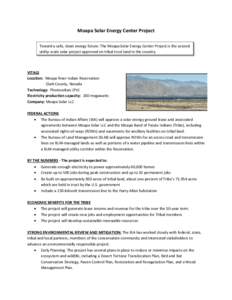 Land management / Nevada / Bureau of Land Management / Conservation in the United States / United States Department of the Interior / Moapa River Indian Reservation / Moapa Band of Paiute Indians / Renewable energy / Paiute / Environment of the United States / Low-carbon economy