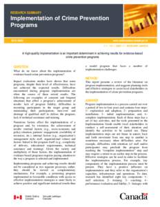 RESEARCH SUMMARY  Implementation of Crime Prevention Programs 2015–S002