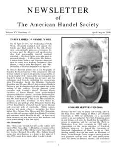 NEWSLETTER of The American Handel Society Volume XV, Numbers 1-2  April/August 2000