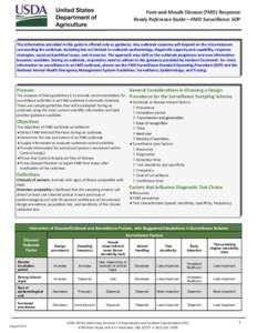 Foot-and-Mouth Disease (FMD) Response Ready Reference Guide—FMD Surveillance SOP The information provided in this guide is offered only as guidance. Any outbreak response will depend on the circumstances surrounding th