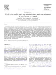 2D:4D ratios predict hand grip strength (but not hand grip endurance) in men (but not in women)