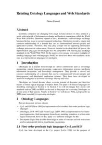 Ontology Languages and Web Standards  Relating Ontology Languages and Web Standards Dieter Fensel  Abstract