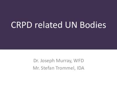 CRPD related UN Bodies  Dr. Joseph Murray, WFD Mr. Stefan Trommel, IDA  CRPD Committee