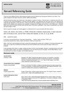 WRITING CENTRE  Harvard Referencing Guide There are many different Author-Date referencing styles (see the Referencing Comparison Sheet for one other). This guide is based on the Style manual for authors, editors and pri