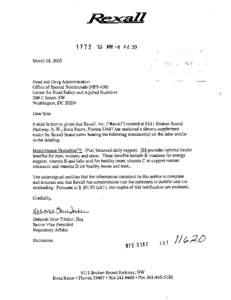 March 18,2003  Food and Drug Administration Office of Special Nutritionals @ IFS-450) Center for Food Safety and Applied Nutrition 200 C Street, SW