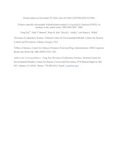 Posted online on November 29, [removed]doi:[removed]1354750X[removed]Tobacco-specific nitrosamine 4-(methylnitrosamino[removed]pyridyl)-1-butanol (NNAL) in smokers in the united states: NHANES 2007–2008 Yang Xia1*, Joh