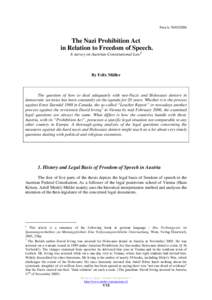 Paru le[removed]The Nazi Prohibition Act in Relation to Freedom of Speech. A survey on Austrian Constitutional Law1