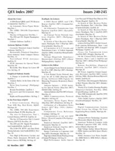 QEX Index 2007	 About the Cover A DDS Based QRSS (and CW) Beacon (Campanella): Sep/Oct, 1 An Automatic Noise-Figure Meter: May/Jun, 1