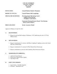 CITY OF ANDERSON COUNCIL AGENDA May 12, 2014