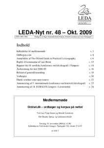 L E DA  L E K S I K O G R A FE R I DANMARK  LEDA-Nyt nr. 48 – Okt. 2009