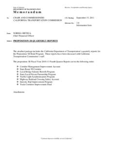 State of California DEPARTMENT OF TRANSPORTATION Business, Transportation and Housing Agency  Memorandum