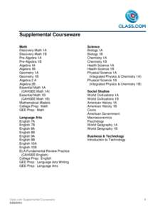 Supplemental Courseware Math Discovery Math 1A Discovery Math 1B Pre-Algebra 1A Pre-Algebra 1B